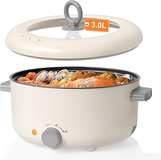 Electric Hot Pot, 3L Multifunctional Non-Stick Electric Skillet, Rapid Noodle Cooker & Frying Pan for Steak, Eggs, Ramen & Shabu Shabu, Perfect for Family Gatherings, Camping, RV Travel & Dorms
