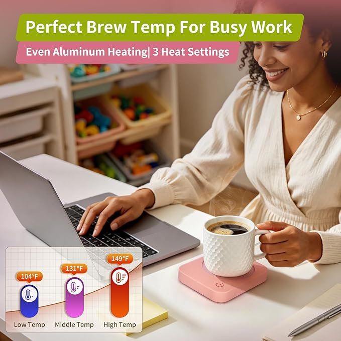 VOBAGA Coffee Mug Warmer for Desk with Auto Shut Off & 3-Temp Settings, Coffee Cup Warmer Galentines Day Gift Home Office Accessory, Perfect for Coffee, Tea, Milk (No Mug)