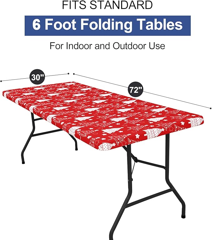 homing Rectangle Table Cloth Cover, Waterproof Polyester Elastic Fitted Tablecloth, Fits for 6 Foot Folding Tables, Washable Table Protector for Christmas, Holiday, Party (Christmas Tree, 30" x 72")