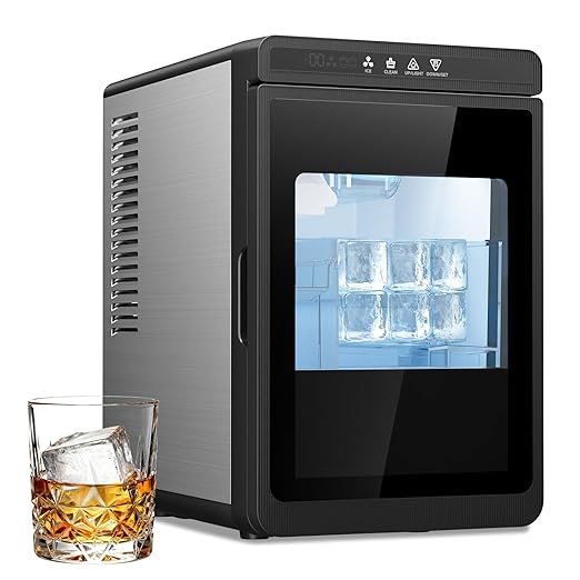 Crystal Clear Ice Cube Maker Countertop, 1.6" Large Square Ice Cube, 3Pcs Rapid in 25Mins, 150Pcs/Day, 24H Timer, Self-Cleaning Ice Maker with Adjust Ice Cube Size for Cocktails, Whiskey & Bourbon