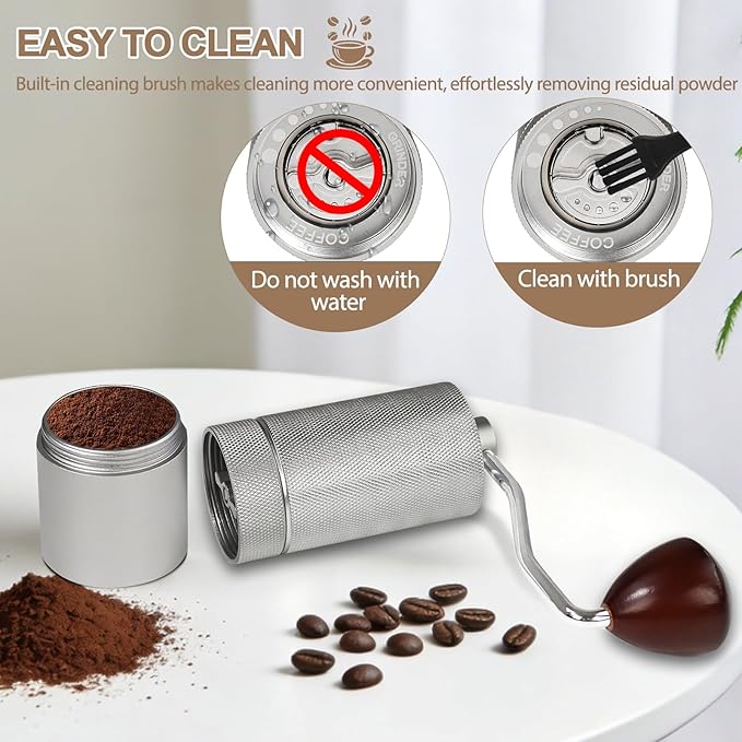 Detachable Manual Coffee Grinder with 25 Level Stainless Steel Conical Burr Portable Aluminum Coffee Bean Grinder Grinder Gift Set Suitable for Moka Pot Espresso Pour Over Easy Cleaning with Brush
