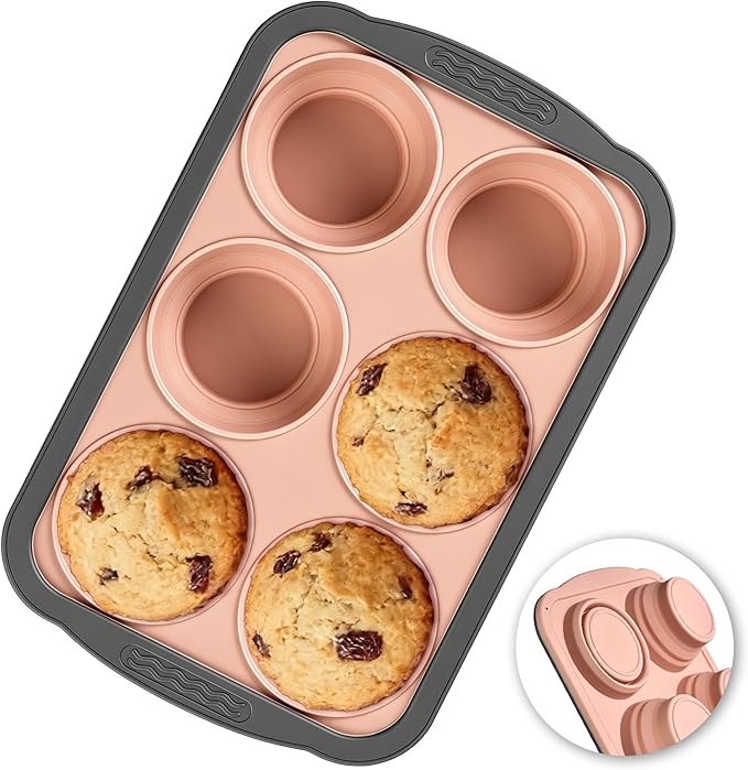 Silicone Muffin Pan - 6 Cups Regular Size Cupcake Pan Egg Bite Molds Muffin Pans for Baking - Nonstick, Easy to Pop, Bakeware for Oven Dishwasher Safe, BPA Free (6-Cups Pink)