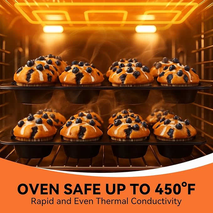 Yoehka 2 Pack Muffin Pan for Baking, Nonstick Cupcake Pan Set, Standard 12-Cups Muffin Tin for Baking Cupcakes, Carbon Steel Baking Supplies