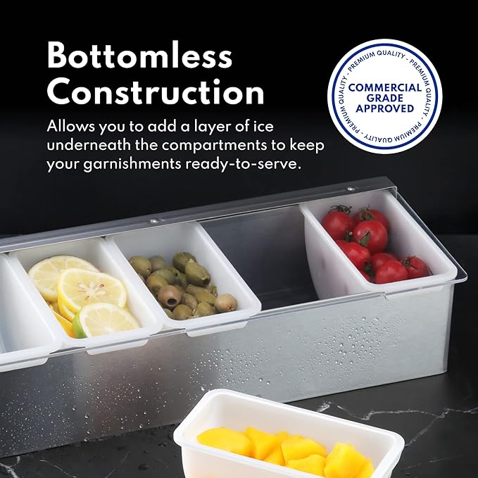 New Star Foodservice 48032 Stainless Steel Condiment Dispenser with 5 Compartments (No Ice Tray)