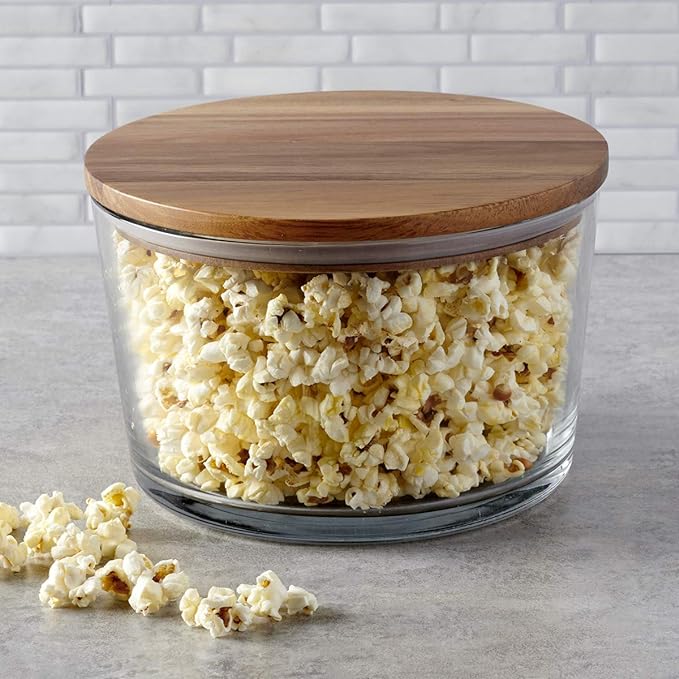 Anchor Hocking Glass Trifle Bowl with Lid, 104 oz Glass Salad Bowl with Acacia Wood Lid
