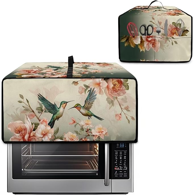 Air Fryer Toaster Oven Dust Cover Washable Fabric Countertop Microwave Smart Oven Cover for Kitchen Countertop Decor, L, 18.5 x 22.5 x 13 inches, Hummingbird Floral Pattern
