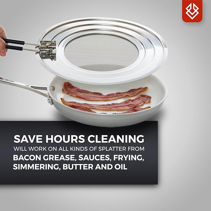 14 inch Dishwasher-Safe Splatter Screen Guard for Frying Pan Grease - Shields 99% of Stove Top from Bacon, Fry Oil, or Deep Fryer Splash - Easy Kitchen Storage Foldable Heat-Resistant Silicone Handle