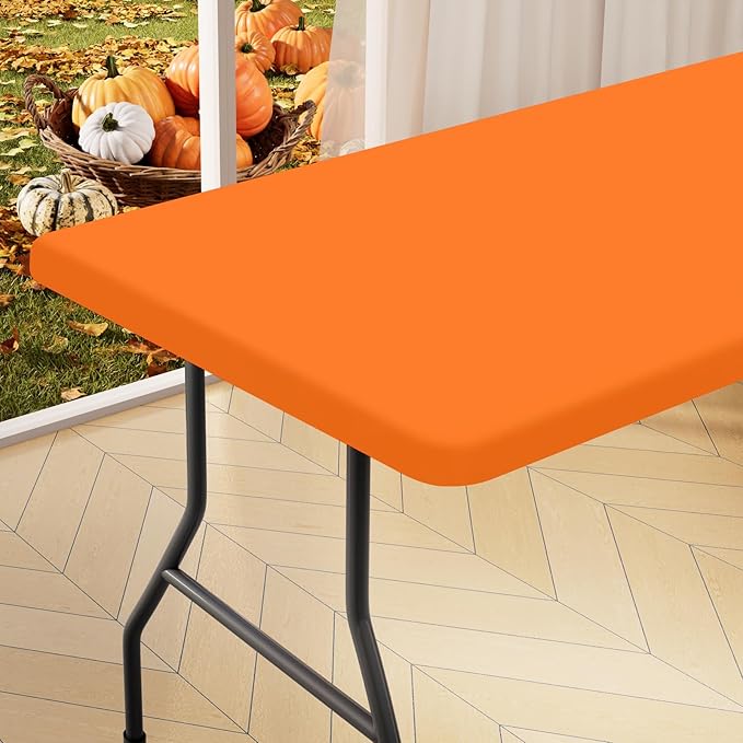 homing Rectangle Table Cloth Cover, Waterproof Polyester Elastic Fitted Tablecloth, Fits for 5 Foot Folding Tables, Washable Table Protector for Picnic, Camping, Outdoor (Orange, 30" x 60")
