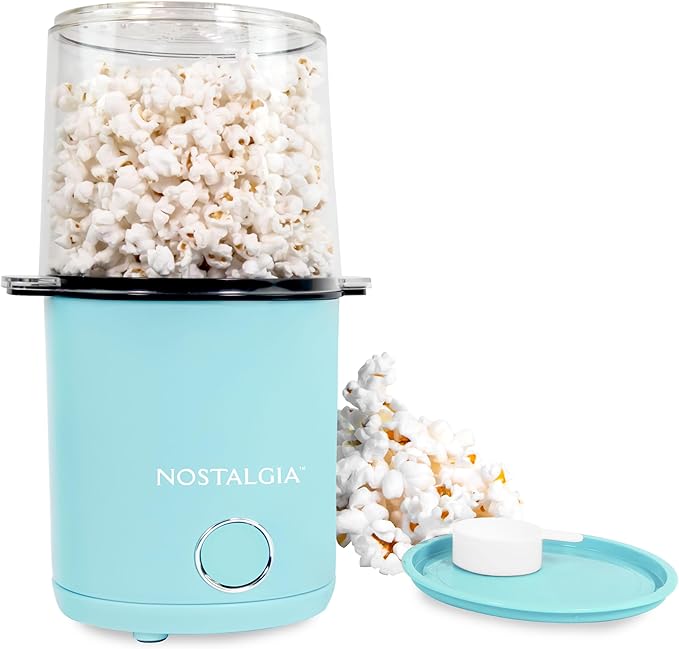 Nostalgia 8-Cup Hot Air Popcorn Maker & Bowl - 2-In-1 Bowl & Lid, 2 oz Measuring Cup - Oil-Free Pop Corn for Movie Night, Snacks, Birthday Parties, and More - Aqua