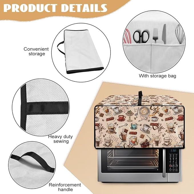 Toaster Oven Dust Cover Small Kitchen Appliance Cover for Countertop Convection Ovens,Small Appliances, S, 14.5 x 18.5 x 9 Inches, Coffee Chocolate Print Beige