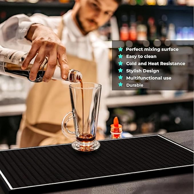 Bar Mat 2-Pack, 18 x 12 Rubber Coffee Bar Mats for Countertop, Bartending, Home Use, Spill Protection and Coffee Stations, Ideal Matt for Cocktail, Whiskey and Espresso