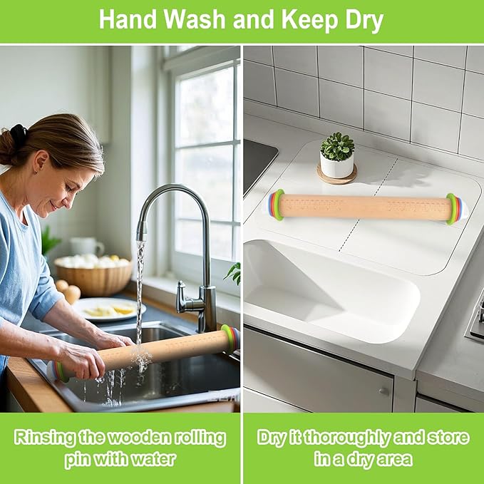 Wood Rolling Pin with Thickness Rings, Adjustable Wooden Rolling Pins for Baking, Dough Roller Pins for Cookie Pastry Tools Cake Baker, Fondant Roller for Decorating Bakery Supplies Kitchen Gadgets
