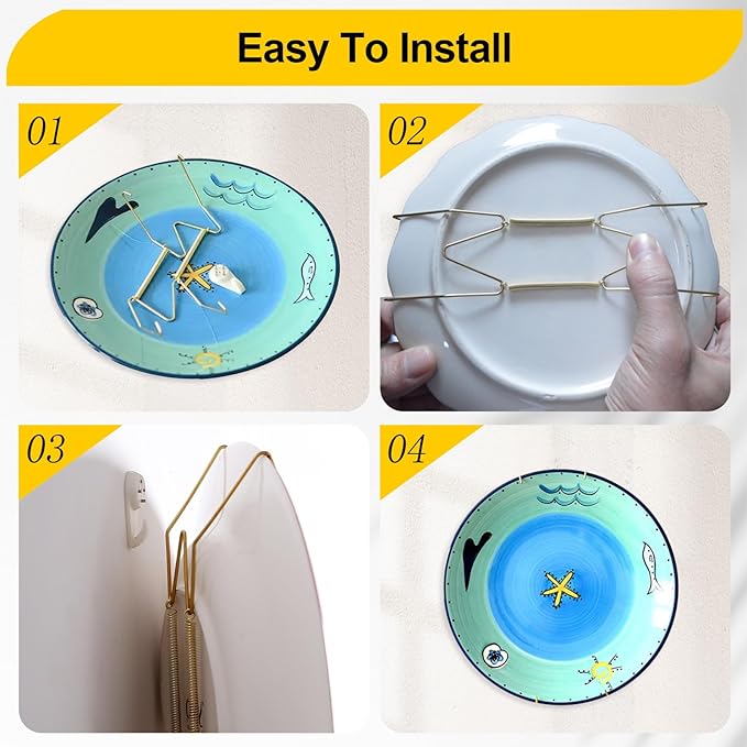 Decorative Plate Hangers for the Wall – 3 Sizes of 6/8/10 Inch Plate Hangers for Display with 4 Pack Wall Hooks, Invisible Wire Heavy Duty Plate Holders for Displaying or Picture Hanging