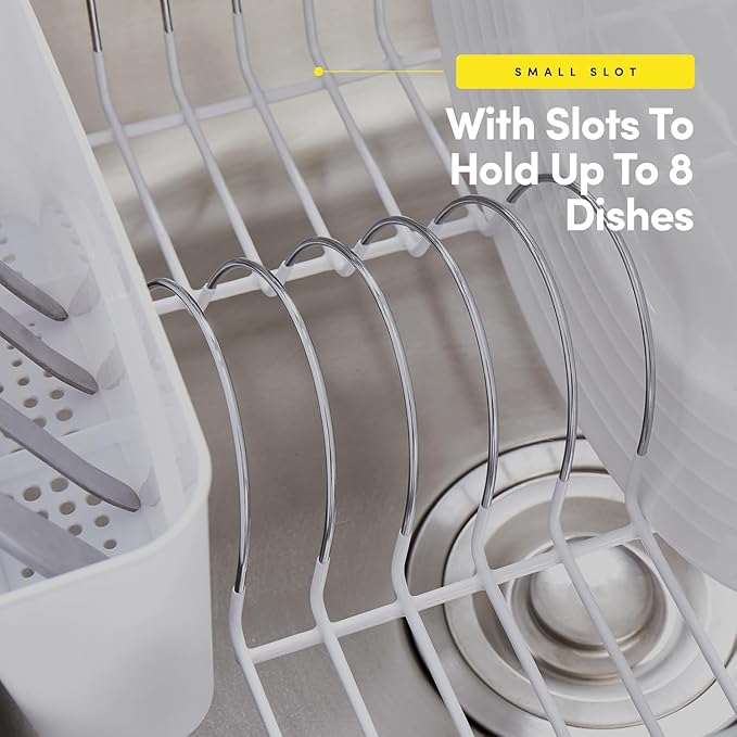 Sweet Home Collection Metal 2 Piece Dish Drying Rack Set Drainer with Utensil Holder Simple Easy to Use Fits in Most Sinks, 14.5" x 13" x 5.25", White