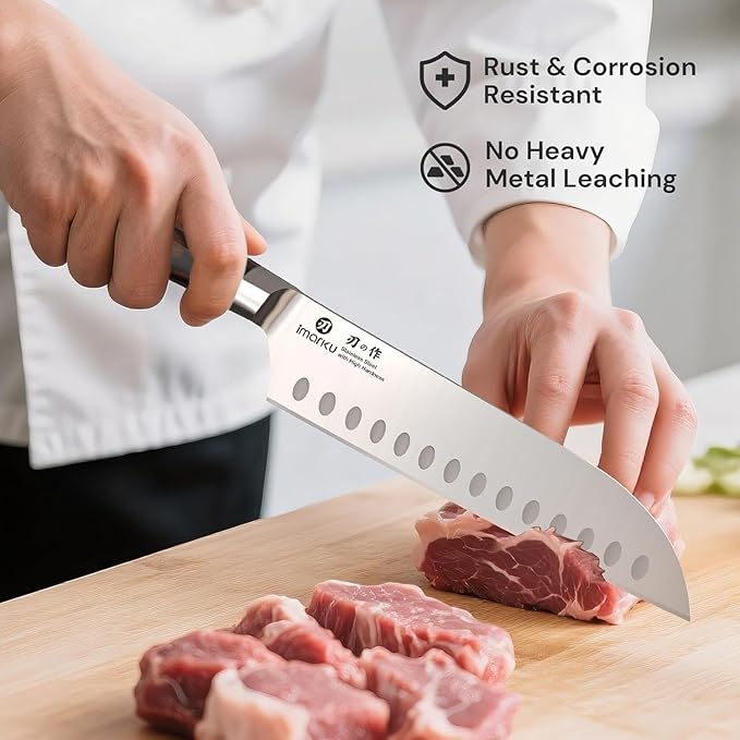 imarku Japanese Santoku Knife 7 Inch, Ultra Sharp Chef Knife, Professional Grade Powder High Carbon Steel Forged Kitchen Knife, PakkaWood Ergonomic Handle, Gifts for Women and Men