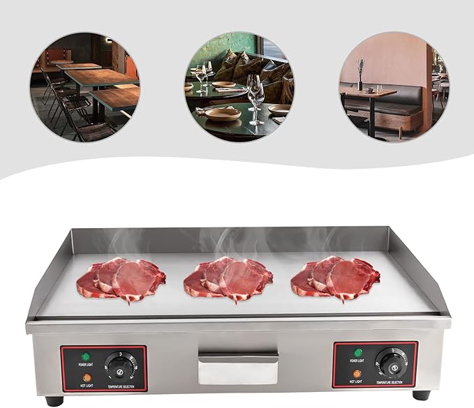30-Inch Electric Grill Commercial Electric Grill Nonstick Electric Grill Plate Teppanyaki Flat Top Grill Stainless Steel Adjustable Temperature Control 122°F-572°F 3000 W