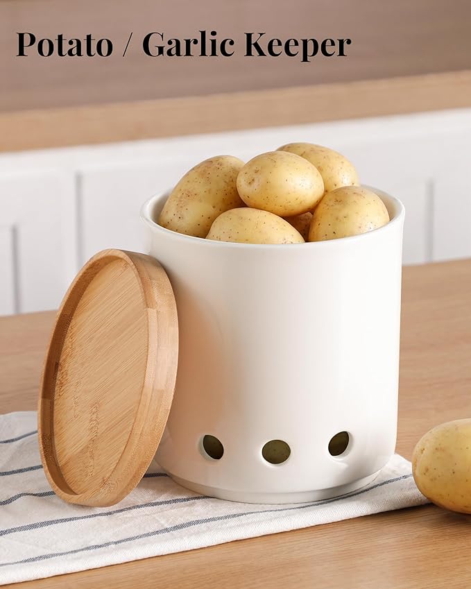 LoeJan 7.3“ 360° Rotating Ceramic Utensil Holder for Kitchen Countertop – Cooking Utensil Crock Organizer with Non-Slip Cork Base for Farmhouse Kitchen Decor, White