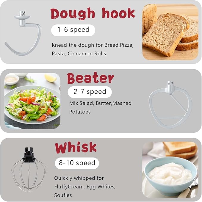 Stand Mixer, 3 in 1 Stand Mixer, 5.5Qt Electric Mixer, Mixer with Stainless Dough Hook, Wire Whip & Beater, Food Mixer for Baking, Cake and Most Home Cooks, Red
