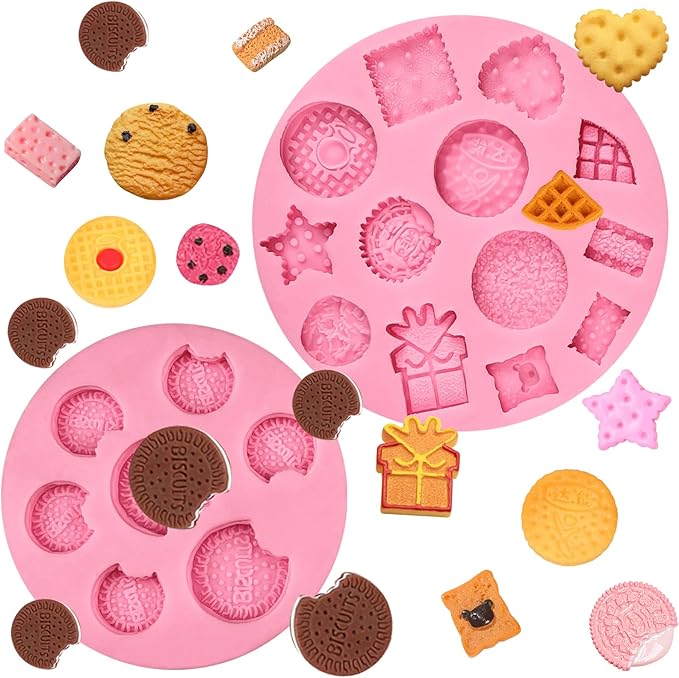 Cookie Fondant Molds, Mini Cake Decorating Silicone Mold Set of 2, Perfect for Cupcake Toppers, Cookie Dough, Sugar Craft Glue, Candy Chocolate, Flower Paste, Clay, Resin, Gypsum