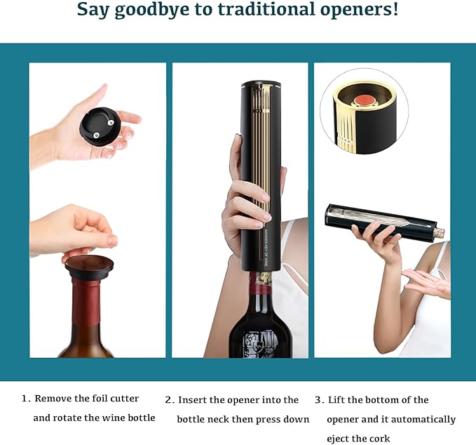 Electric Wine Bottle Opener with Charging Base and Steel Built-in Foil Cutter, Rechargeable Automatic Wine Corkscrew, Easy Bottle Opening, Luxurious Wine Gifts for Wine Lovers