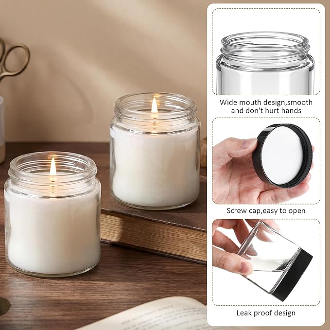 MTLEE 20 Pack 4oz Glass Candle Jars with Lids Round Empty Candle Container with Candles Making Kits Labels Gift Box Empty Canning Jars for Food Storage Spice Liquid
