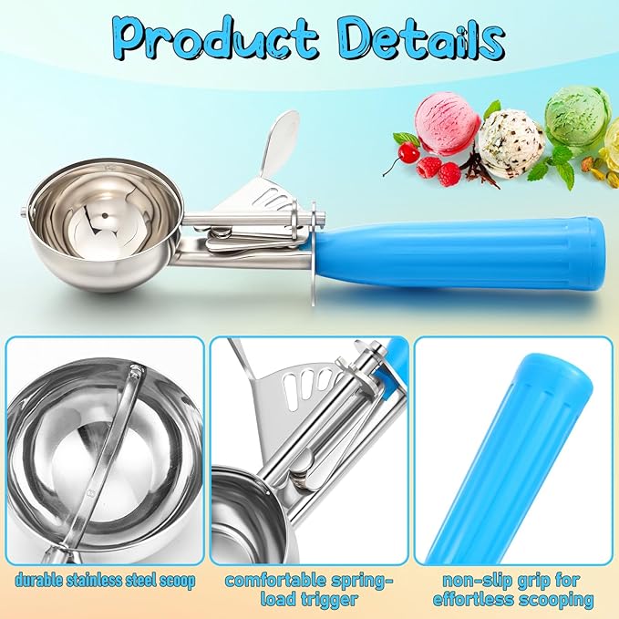 Reallnaive 4 Pcs Release Cookie Scoops Ice Cream Scooper with Trigger Release Portion Scoop Stainless Steel for Portion Control, Baking Food, Cookie Dough (2 oz,Blue)