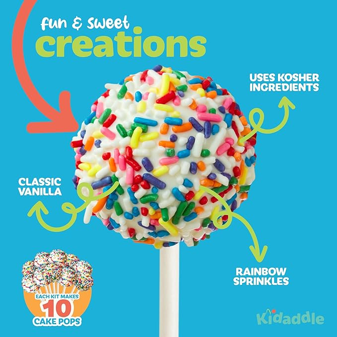 Kidaddle DIY Cake Pop Kit for Kids – Birthday Cake | Kid Baking Kit with Premeasured Ingredients, Decorating Supplies | Made in USA | Certified Kosher | Christmas Kids Gift for Girls & Boys