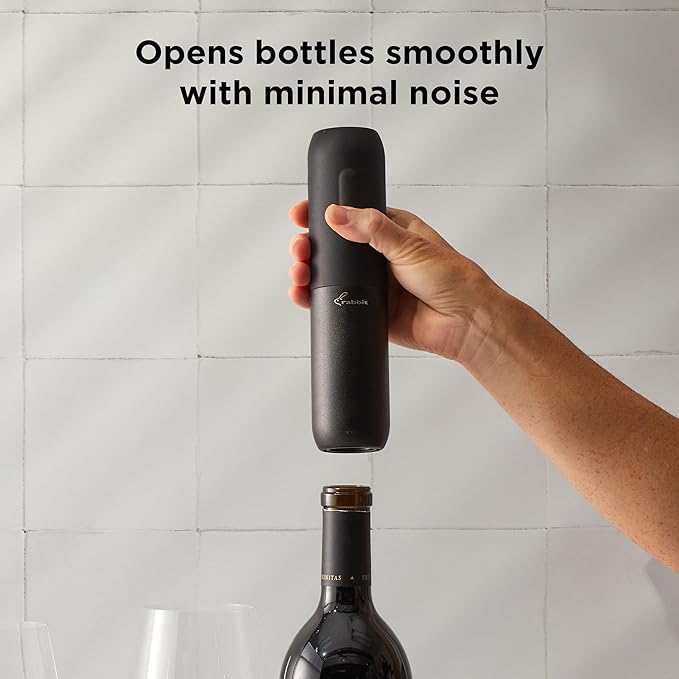 Rabbit Electric Corkscrew Wine Opener - Push Button Automatic Bottle Opener, Compact Design, Opens Bottles Quietly, Stores Vertically or Horizontally, Black