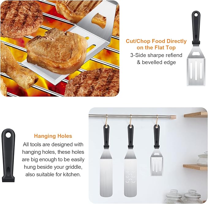 8-Piece Griddle Accessory Kit – Premium Stainless Steel Tools with Leak-Proof Bottles, Scraper, Spatulas, Cleaning Brush & Carry Bag for Blackstone & Camp Chef(8pcs)