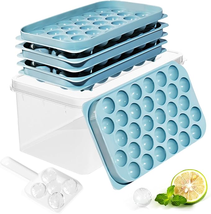 Ice Cube Trays with Lid and Bin, 0.8 IN Small Round Ice Cube Mold for Freezer - Easy Release Stackable Ice Ball Maker for Cocktail,Whiskey and Drinks,BPA-Free(0.8in/96 balls&box)
