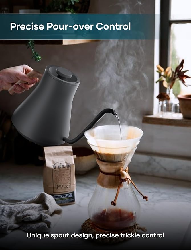 INTASTING Electric Kettles, Gooseneck Electric Kettle, ±1℉ Temperature Control, Stainless Steel Inner, Quick Heating, for Pour Over Coffee, Brew Tea, Boil Hot Water, 0.9L Dark Grey