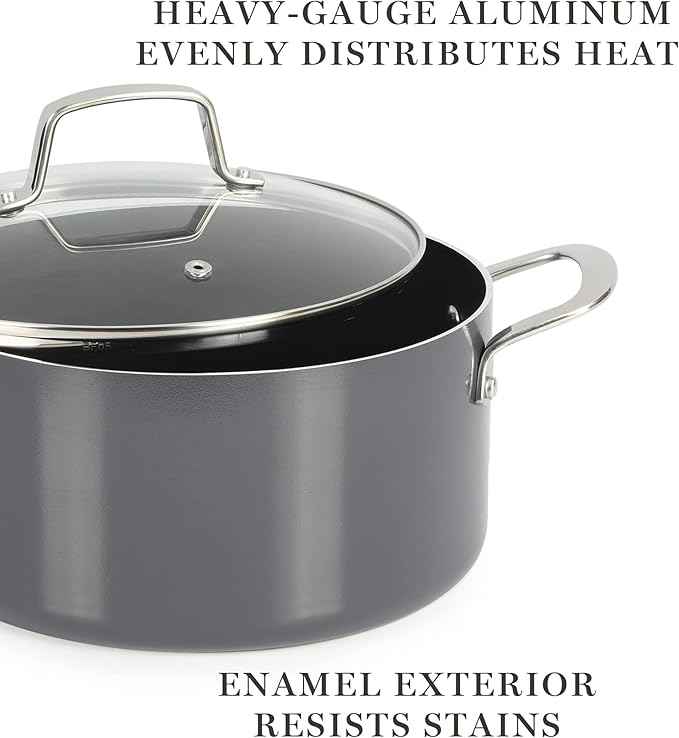 Martha Stewart Lockton Premium Nonstick 10 Piece Enamel Heavy Gauge Aluminum Pots and Pans Cookware Set - Grey