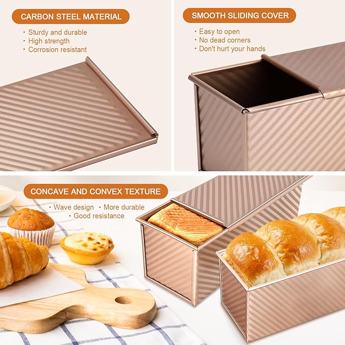 2.2lb Pullman Loaf Pan with Lid, Nonstick Carbon Steel Square Bread Pan for Baking Shokupan, Sandwich, Pain de Mie & Sourdough – Includes 6 Bonus Tools