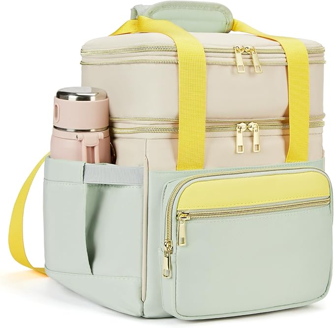 holuxer Insulated Lunch Bag & Lunch Box for Women - Double Deck Reusable Lunch Bag for men Tote Cooler Bag Leakproof Soft Expandable - Large Lunchbox for Work/Adult/Picnic/Outdoor (Green，15L)