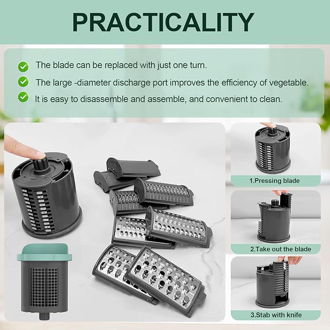 Upgraded 8-in-1 Electric Cheese Grater & Electric Cheese Shredder with 8 Interchangeable Blades for Cheese, Vegetables, Fruits and Nuts