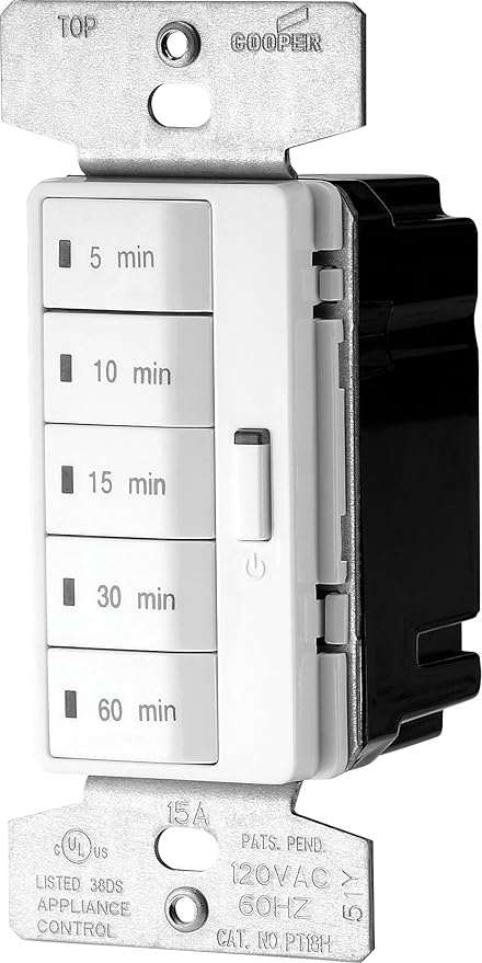 Eaton PT18M-W-K 1800-Watt 15-Amp 125-Volt 5-Button Minute Timer with Auto- Off Without Wallplate, White
