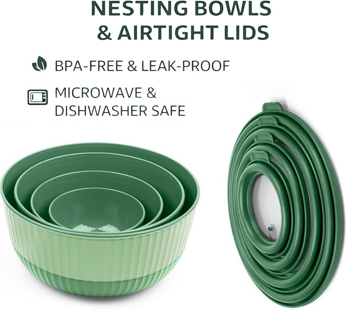 Mixing Bowls with Lids, 8-Piece Airtight Leak-Proof Nesting BPA-Free Bowl Set for Kitchen & Food Storage, Large 4200ml Capacity, Microwave & Dishwasher Safe