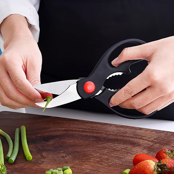 Multipurpose kitchen scissors, heavy duty meat poultry scissors, spice scissors, food cooking scissors, stainless steel utility scissors (2, black)
