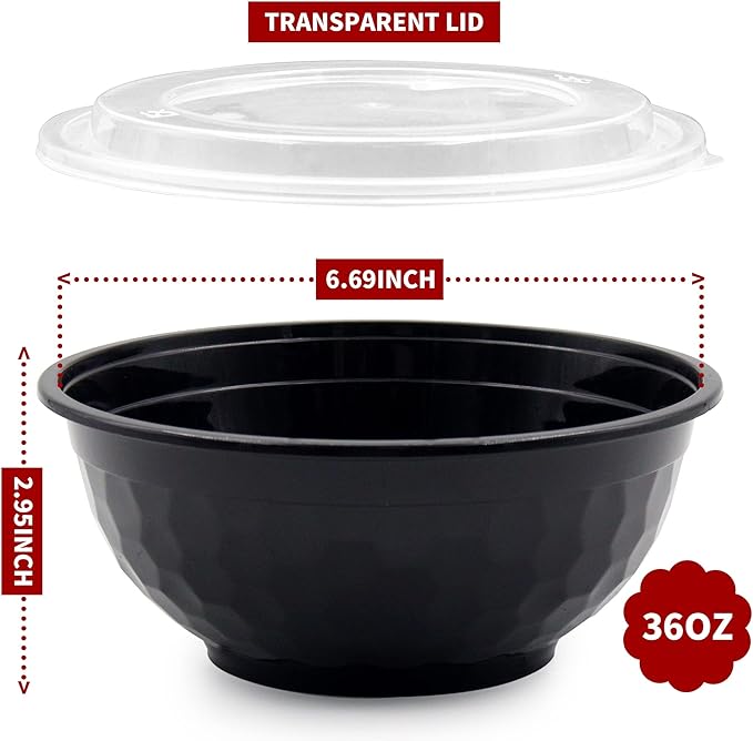 POPMISOLER 150 Pcs Stackable Meal Prep Bowl Containers,36 OZ Food Takeout Bowls Reusable,Black Disposable With Lids,Microwavable Dishwasher Safe Leak Resistant for Noodle Soup,Salads&Ramen Bow (36oz)