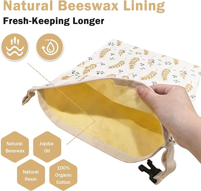 2-Pack Reusable Natural Beeswax Bread Bags for Homemade Bread, Thicker Organic Cotton Material, Freezer-Friendly for Extended Freshness, XL Portable Design, Sourdough Storage (13''x17'')