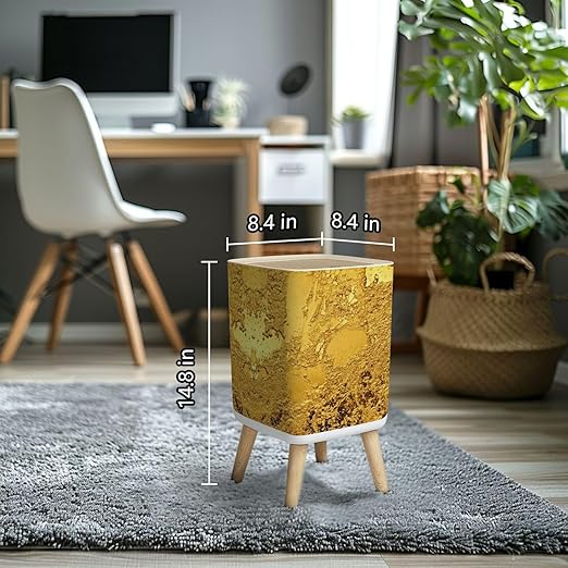 Small Trash Can with Lid Gold texture for cover cards flyers poster Bronze old paint Golden Wastebasket with Press Cover Dog Proof Garbage Can Waste Bin for Kitchen Bathroom Nursery 2.6 Gallon