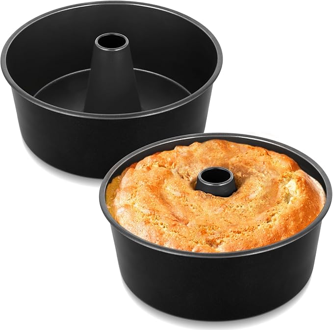 TeamFar 10 Inch Angel Food Cake Pan, Non-Stick Coating Stainless Steel Core Pound Cake Pan with Tube, Healthy & Heavy-Duty, One-piece & Hollow Design, Release Easily & Easy Clean, Set of 2