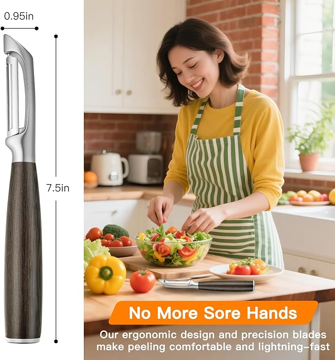 JUSEEPO Premium Vegetable Peeler, I Type Swivel 304 Stainless Steel Blade Comfortable Solid Wood Handle, Practical Gift for Restaurant Baking Chef Woman for Veggie, Fruit, Potato(Black Walnut)