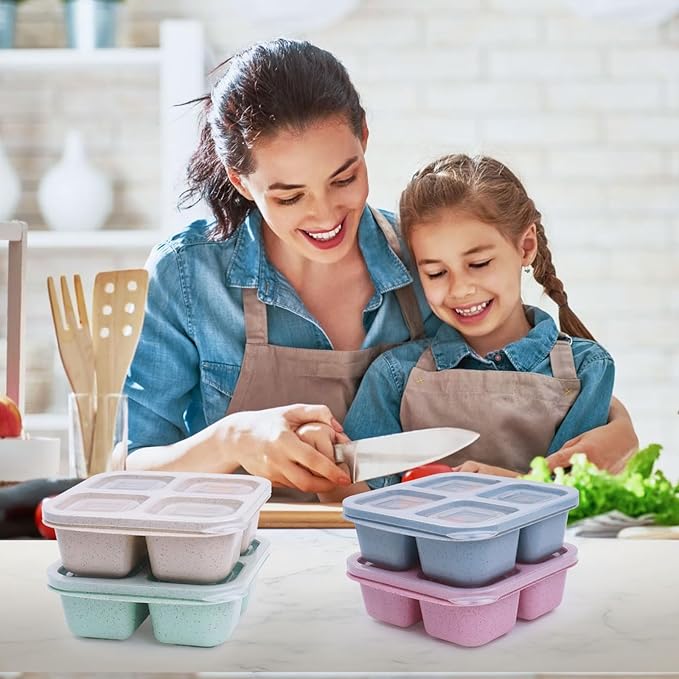 4 Pack Snack Containers, 4 Compartments Snack Box Container with Lids, Reusable Meal Prep Lunchable Container for Adults, Microwave Dishwasher Safe, Stackable Bento Snack Boxes for Work, Travel