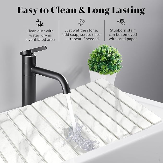 Large Stone Dish Drying Mats for Kitchen Counter, 28"×16" Marble-Pattern, Fast Drying Collapsible Dish Drying Mat, Eco-Friendly Absorbent Diatomaceous Earth Mats for Dishes Bottles, Match Countertop