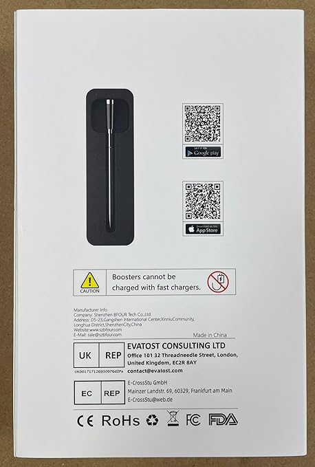 BFOUR Meat Thermometer Digital Wireless with LCD Booster, Bluetooth Food Cooking Thermometer with Smart App, 524FT Remote Range, 100% Waterproof & 752°F Heat Resistant Probe for BBQ Oven Grill Smoker