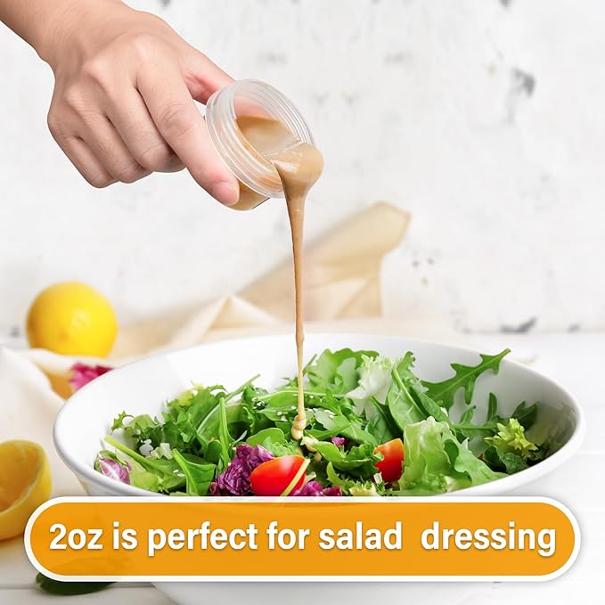 EONJOE 2 oz Plastic Containers with Lids Small Salad Dressing Container To Go Condiment Sauce Dipping Cups Jar Airtight,12-pack