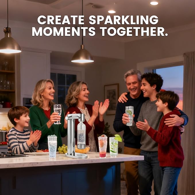 Soda Maker Sparkling Water Maker, Manual Stainless Steel Carbonation Machine for Home, Compatible with 60L Threaded CO₂ Cylinders (Not Included), Water Carbonator with BPA free PET Bottle