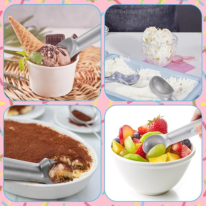 Gejoy 16 Pcs Ice Cream Scoop 7 Inch Nonstick Anti Freeze Ice Cream Scooper Aluminum Design Dessert Spoon for Gelatos Frozen Yogurt Fruit Sundaes Sorbet Almond Cookie Dough(Silver)
