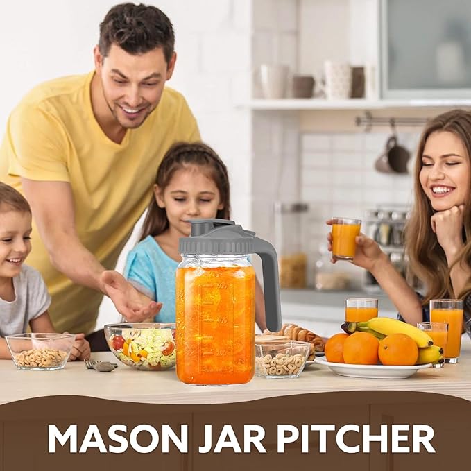 Mihlapi Glass Pitcher with Lid, 64 OZ Mason Jar Pitcher Double Leak Proof, 2 Quart Breast Milk Storage Containers for Fridge, Wide Mouth Glass Jar for Sun Tea, Juice, Cold Brew Coffee